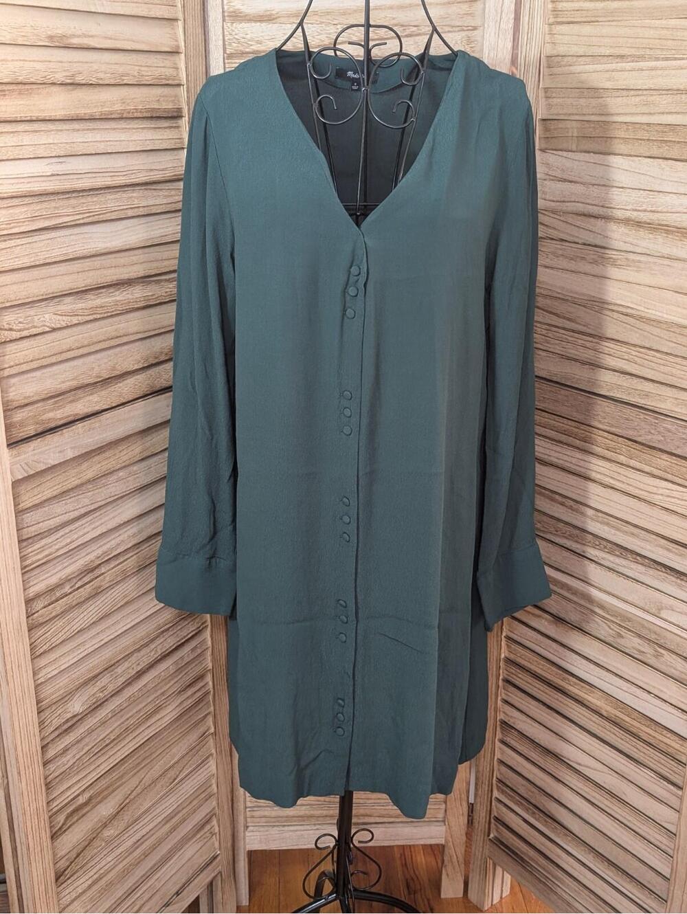 Madewell Novel Button Front Long Sleeve Dress Smoky Spruce Size Medium‎